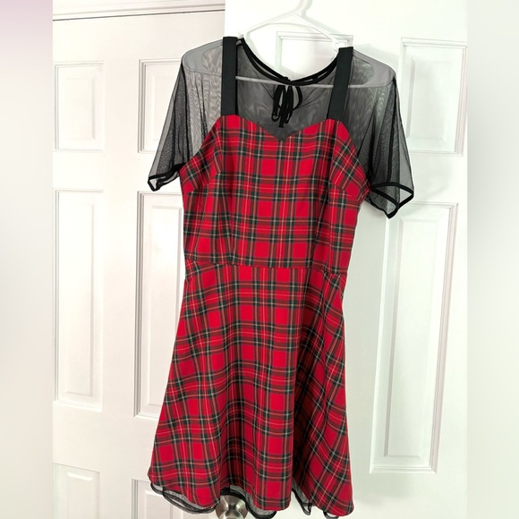 Jawbreaker Red Plaid Dress with Mesh Under Dress - Picture 1 of 3
